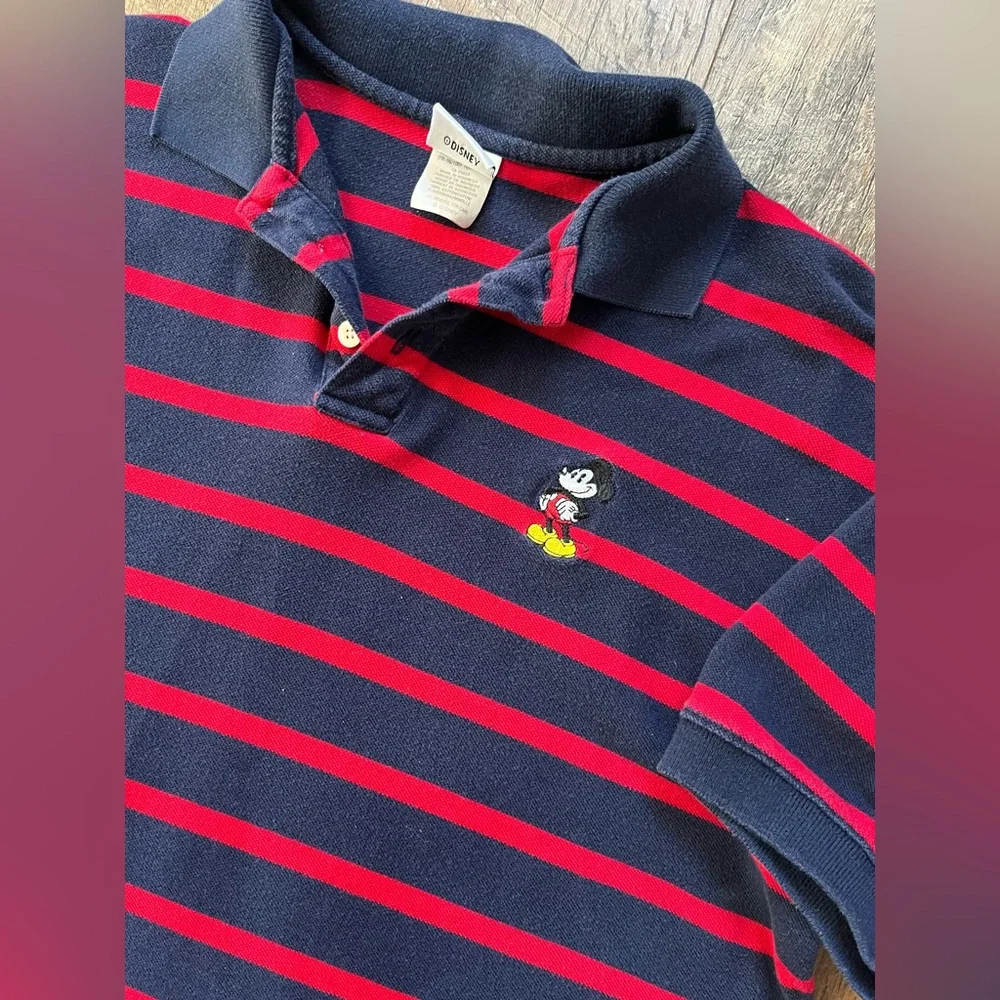 Disney y2K vintage striped polo Navy and Red‎ men’s medium
